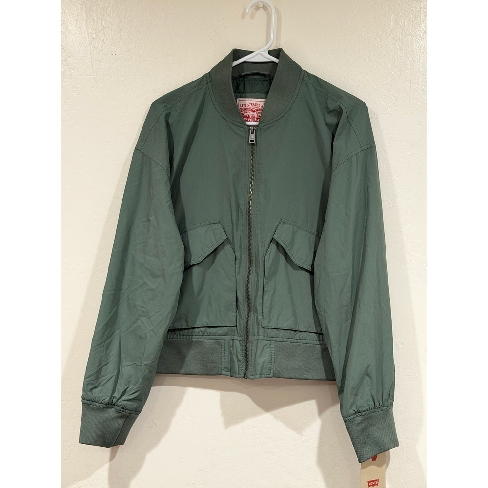 Levis Womens Bomber Jacket Laurel Green Full Zip Utility Pocket Coat New - Picture 2 of 13